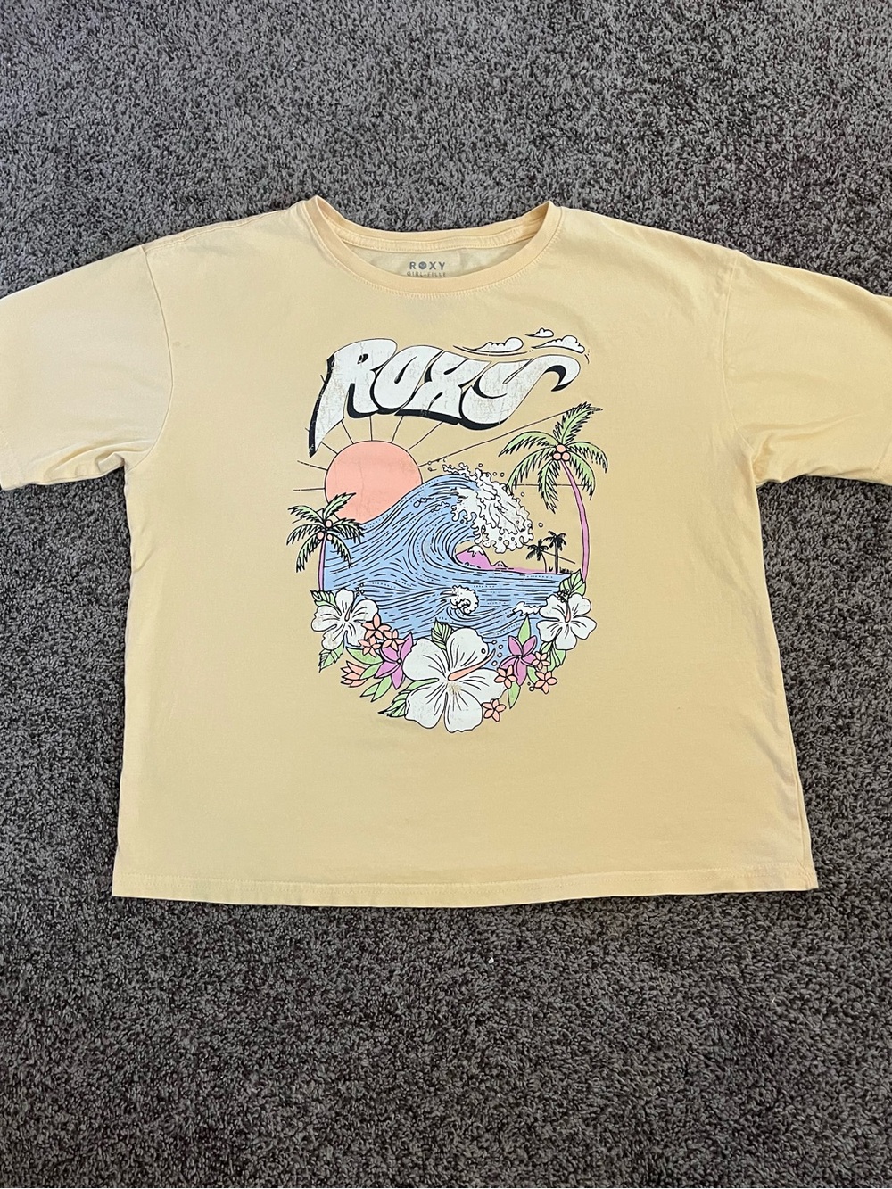 Roxy Girls' Pale Yellow Sunset Wave Graphic Tee